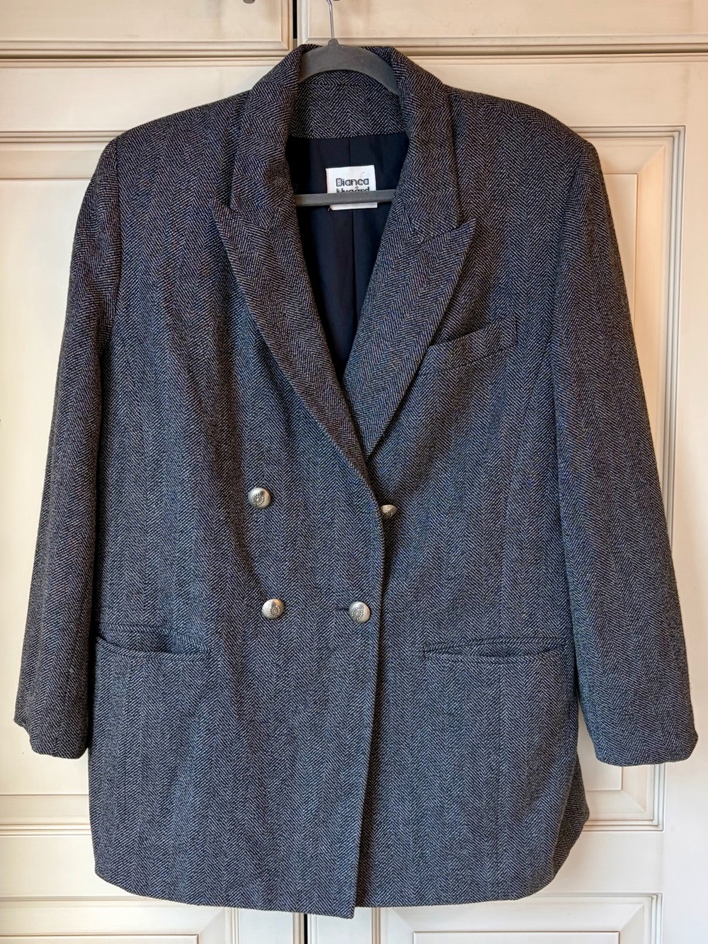Bianca Nygard Double-Breasted Herringbone Blazer/Jacket - Charcoal Gray. Sz 12.